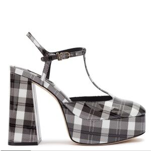 Larroude Pixie Pump In Black and White Plaid Patent